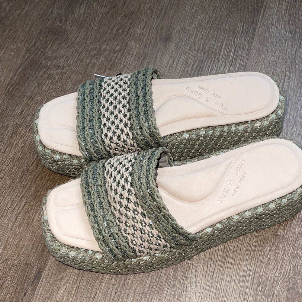 RAG & BONE LOGAN SLIDE 41 New Warm Khaki & Green Net - Picture 4 of 7